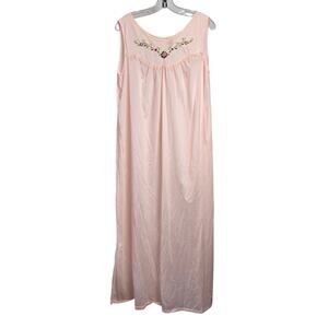 NWT Vintage Katz Long Night Gown Dress Embroidered Flowers Pink Silky Coquette L